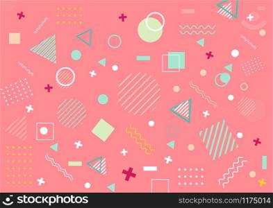 Memphis geometric background. Colorful shapes pattern, vivid coloring texture. For posters. Vector illustration