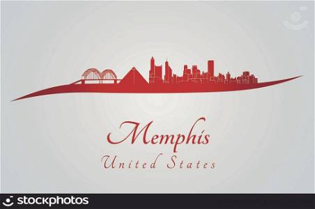 Memphis skyline in red and gray background in editable vector file