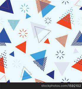 Memphis style abstract seamless pattern with simple geometric shapes.