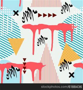Memphis Vintage style seamless pattern. Geometric texture in Memphis retro fabric, prints, &#xA;background. Vintage background with abstract design elements. Stock vector