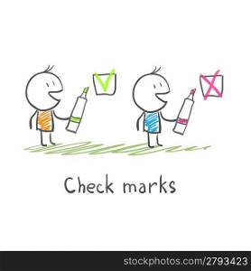 Men and check marks