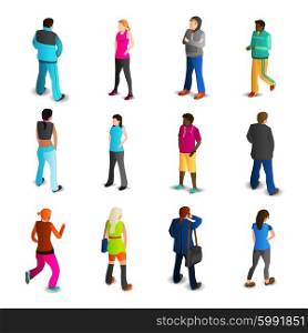Men And Women Icons Set . Busy and free men and women talking and running isometric icons set isolated vector illustration