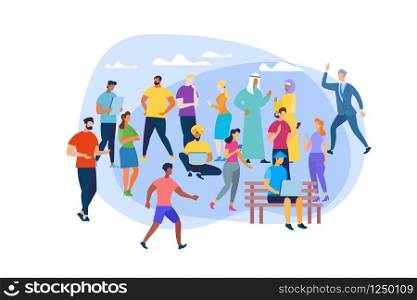 Men and Women of Different Ages, Religious and Culture Isolated on White Background. Multiracial and International People Characters Communicating, Using Gadgets. Cartoon Flat Vector Illustration.. People of Different Culture on White Background.