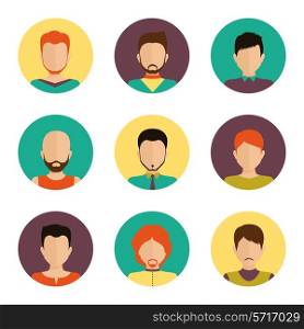 Men avatar male human faces social network icons set isolated vector illustration