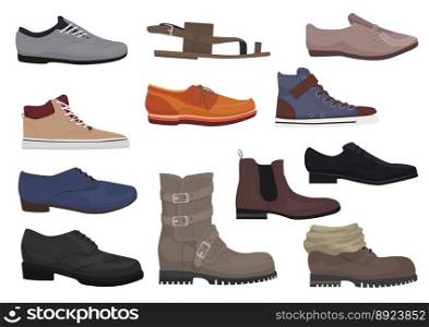 Men boots isolated set male man season shoes vector image