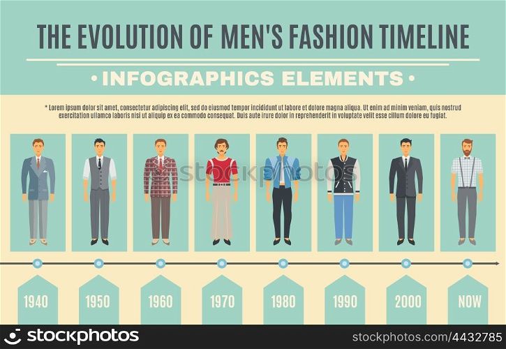 Men Fashion Evolution Infographic Set. Fashion Evolution Infographic Set. Men Fashion Evolution Timeline. Fashion Evolution Flat Set. Man Fashion Evolution Vector Illustration.