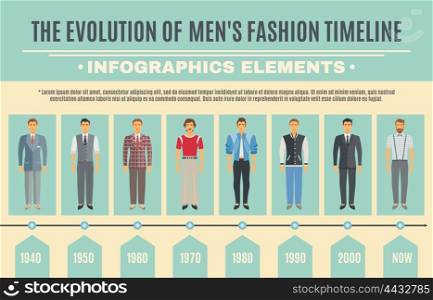 Men Fashion Evolution Infographic Set. Fashion Evolution Infographic Set. Men Fashion Evolution Timeline. Fashion Evolution Flat Set. Man Fashion Evolution Vector Illustration.