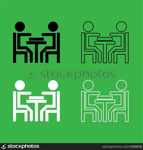 Men playing at the table icon Black and white color set . Men playing at the table icon . Black and white color set .