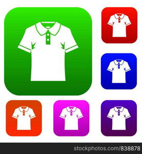 Men polo shirt set icon color in flat style isolated on white. Collection sings vector illustration. Men polo shirt set color collection