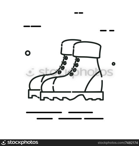 Men&rsquo;s hiking boots in a linear style. Line icon isolated on white background. Vector illustration.