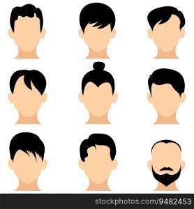 Men’s hairstyles. Hairstyle icons isolated on white background. Silhouette Vector Set . Men’s hairstyles. Hairstyle icons isolated on white background. 
