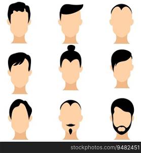 Men’s hairstyles. Vector hairstyle silhouette. Hairstyle icons isolated on white background.. Men’s hairstyles. Vector hairstyle silhouette. Hairstyle icons