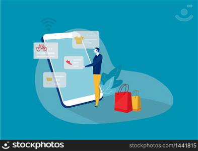 men shop online with smartphone,Vector illustration