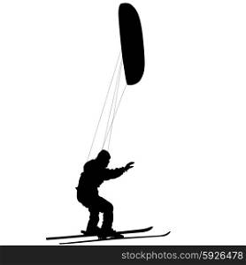 Men ski kiting on a frozen lake. Vector illustration.