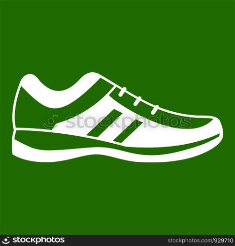 Men sneakers icon white isolated on green background. Vector illustration. Men sneakers icon green