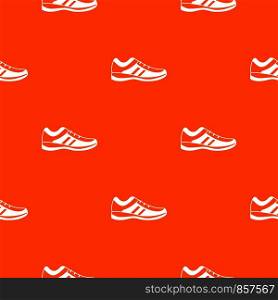 Men sneakers pattern repeat seamless in orange color for any design. Vector geometric illustration. Men sneakers pattern seamless