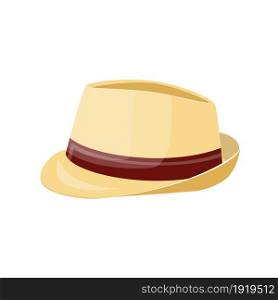 Men straw hat. Straw sunhat isolated on white. summer bonnet. Vector illistration in flat style. Men straw hat. Straw sunhat isolated on white.
