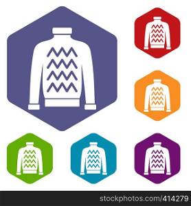 Men sweater icons set rhombus in different colors isolated on white background. Men sweater icons set