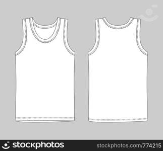 Men vest underwear. White tank top in front and back views. Casual style. Blank templates of t-shirt. Isolated sleeveless male sport shirts or men top apparel.