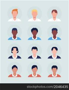 Men with different hair semi flat color vector character avatar set. Casual style. Portrait from front view. Isolated modern cartoon style illustration for graphic design and animation pack. Men with different hair semi flat color vector character avatar set