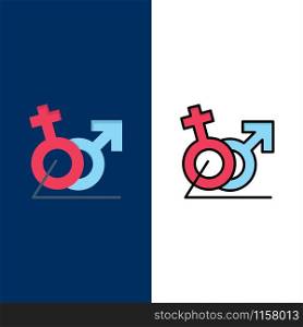 Men, Women, Sign, Gander, Identity Icons. Flat and Line Filled Icon Set Vector Blue Background