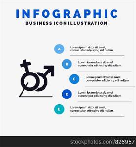 Men, Women, Sign, Gander, Identity Solid Icon Infographics 5 Steps Presentation Background
