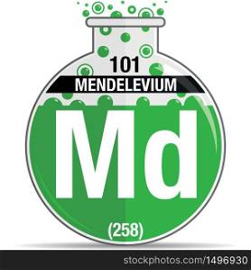 Mendelevium symbol on chemical round flask. Element number 101 of the Periodic Table of the Elements - Chemistry. Vector image
