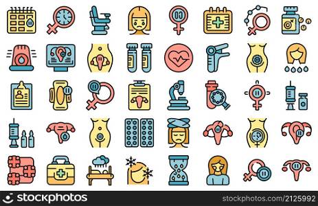 Menopause icons set outline vector. Female fertility. Age cycle. Menopause icons set vector flat