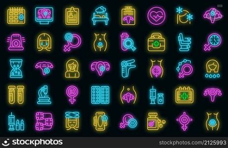 Menopause icons set outline vector. Female fertility. Age cycle. Menopause icons set vector neon
