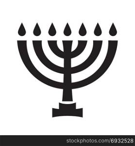 Menorah (ancient Hebrew seven-candleholder), sacred candelabrum with seven lamps, used in The Temple in Jerusalem. Traditional Religious Symbol of Judaism since ancient times.