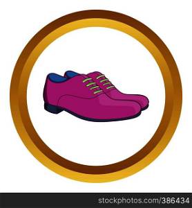 Mens classic shoes vector icon in golden circle, cartoon style isolated on white background. Mens classic shoes vector icon