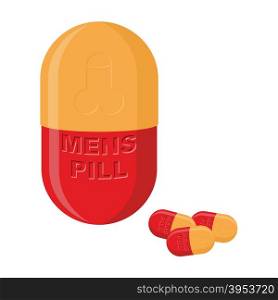 Mens pills. Pills for mens health and strength. Vector illustration of medications.&#xA;