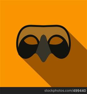 Mens Venetian mask icon in flat style on yellow background. Mens Venetian mask icon, flat style
