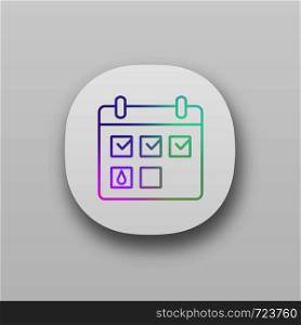 Menstrual calendar app icon. Period tracker. Pregnancy, ovulation calculator and calendar. UI/UX user interface. Web or mobile application. Vector isolated illustration. Menstrual calendar app icon