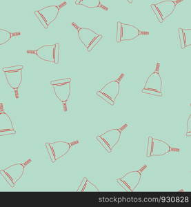 Menstrual cup outline style icons seamless pattern in flat cartoon vector illustration. Feminine hygiene concept. Blue background.. Menstrual cup outline style icons seamless pattern.
