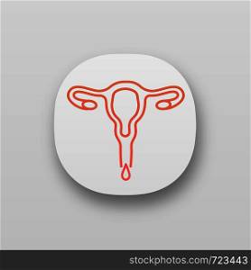 Menstruation app icon. Menstrual bleeding. Vaginal discharge. Female health disorder. UI/UX user interface. Web or mobile application. Vector isolated illustration. Menstruation app icon