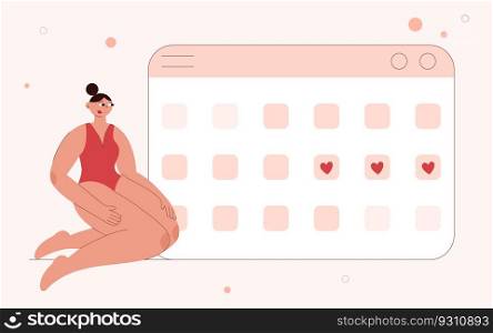 Menstruation, woman and period calendar.. Protection female picture.