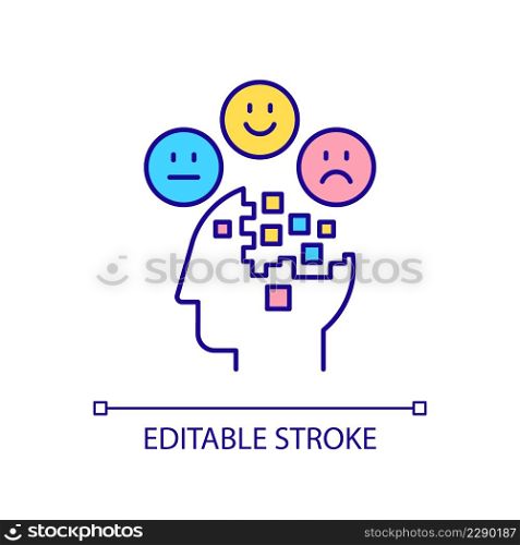 Mental disorder RGB color icon. Behavioral issues. Psychotherapy and treatment. Anxiety treatment. Isolated vector illustration. Simple filled line drawing. Editable stroke. Arial font used. Mental disorder RGB color icon