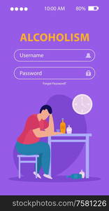 Mental disorders mobile app design for people suffering from alcoholism with username and password inputs vector illustration