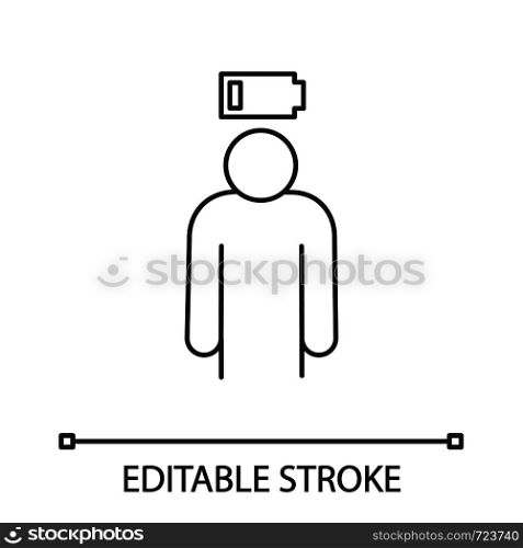 Mental exhaustion linear icon. Burnout. Thin line illustration. Fatigue. No energy. Stress symptom. Contour symbol. Vector isolated outline drawing. Editable stroke. Mental exhaustion linear icon