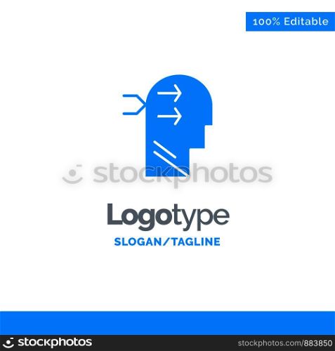 Mental hang, Head, Brian, Thinking Blue Solid Logo Template. Place for Tagline