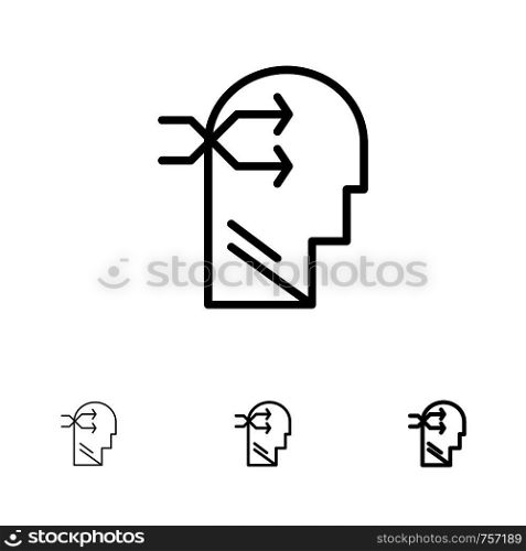 Mental hang, Head, Brian, Thinking Bold and thin black line icon set