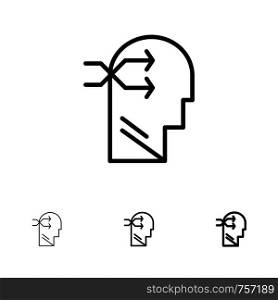 Mental hang, Head, Brian, Thinking Bold and thin black line icon set