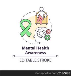 Mental health awareness concept icon. Psychological problem. Behavioral trend abstract idea thin line illustration. Isolated outline drawing. Editable stroke. Arial, Myriad Pro-Bold fonts used. Mental health awareness concept icon