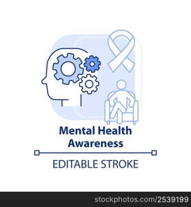 Mental health awareness light blue concept icon. Psychological problem. Behavioral abstract idea thin line illustration. Isolated outline drawing. Editable stroke. Arial, Myriad Pro-Bold fonts used. Mental health awareness light blue concept icon