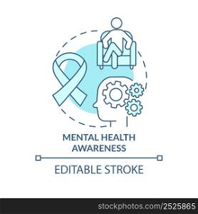 Mental health awareness turquoise concept icon. Mental problem. Behavioral trend abstract idea thin line illustration. Isolated outline drawing. Editable stroke. Arial, Myriad Pro-Bold fonts used. Mental health awareness turquoise concept icon