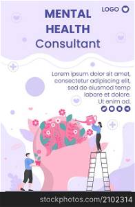 Mental Health Care Consultant Flyer Template Flat Design Illustration Editable of Square Background for Social media, Greeting Card and Web