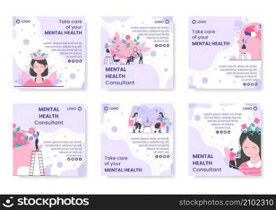 Mental Health Care Consultant Post Template Flat Design Illustration Editable of Square Background for Social media, Greeting Card and Web
