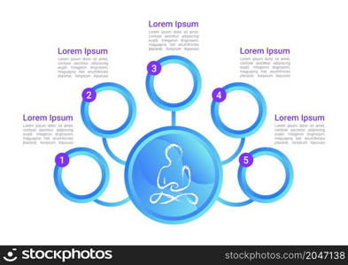 Mental health center infographic chart design template. Abstract infochart with copy space. Instructional graphics with 5 step sequence. Visual data presentation. Roboto Medium, Light fonts used. Mental health center infographic chart design template