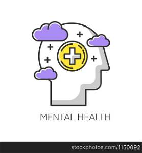 Mental health color icon. Emotional wellness. Treatment and consultation. Stress relief and wellbeing. Psychological support. Calm mind. Psychiatric help. Neurology. Isolated vector illustration